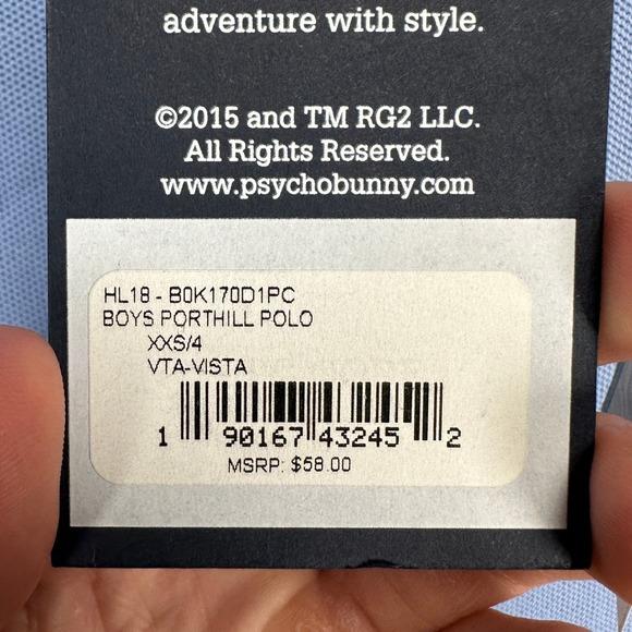 Psycho Bunny Boys Porthill Polo Shirt 2XS‎ Blue Rugby 100% Pima Cotton Youth NEW - Picture 2 of 10